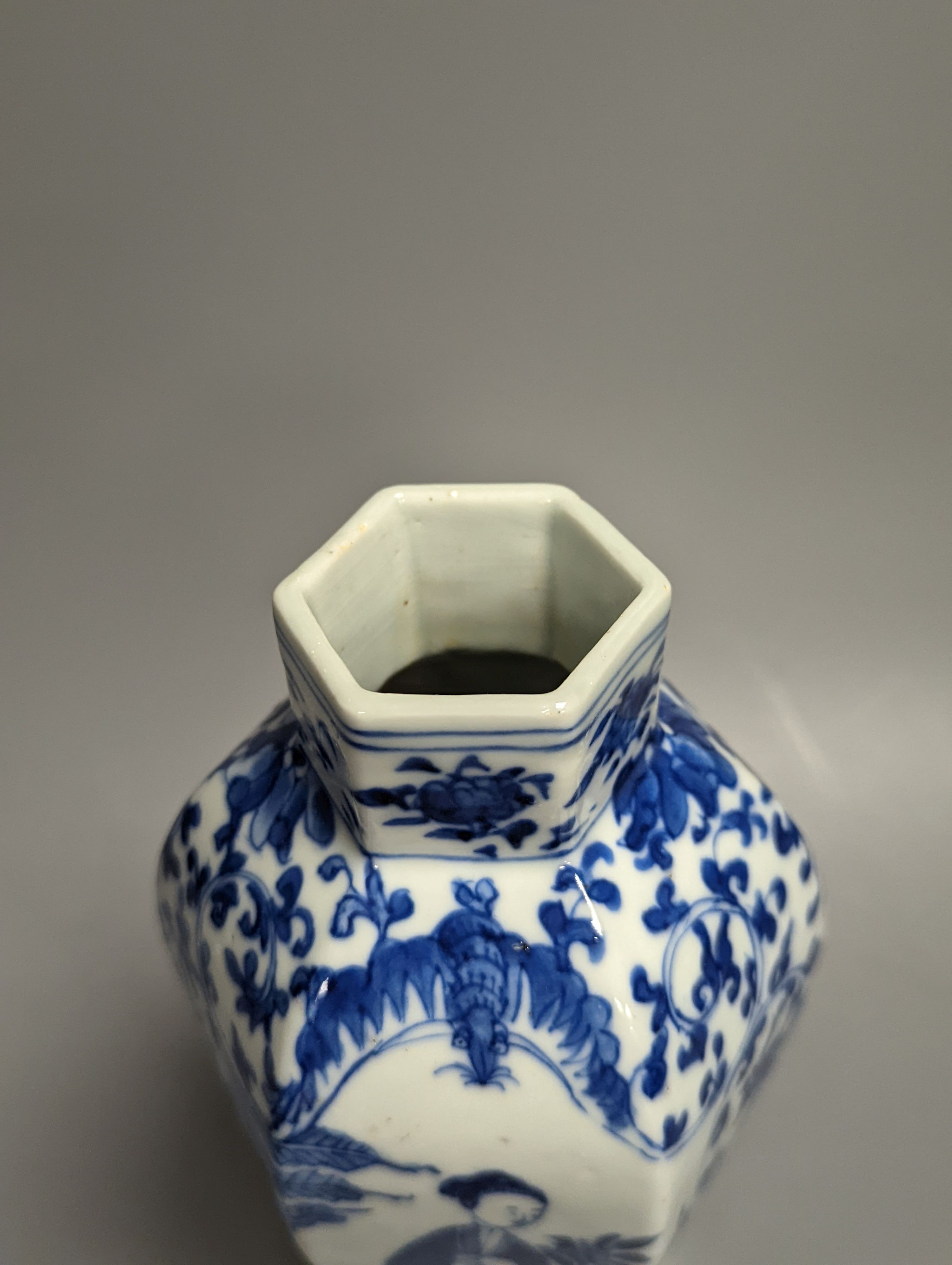 A 19th century Chinese blue and white hexagonal baluster vase, height 23cm
